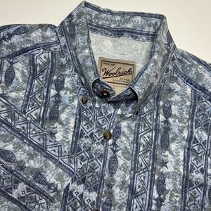 VTG Woolrich Fishing Shirt Mens M Fish All Over‎ Print Hiking Nature outdoors